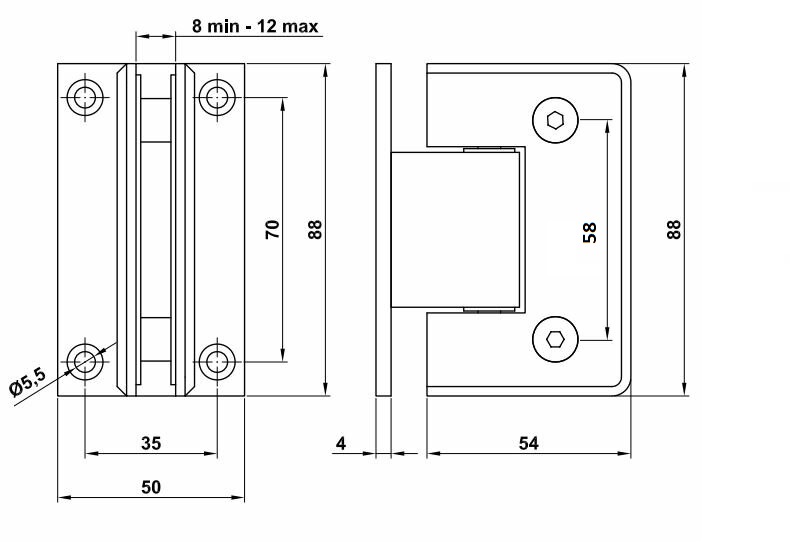 Wandscharnier voor glazen deuren Mod. A nikkel - Afbeelding 2