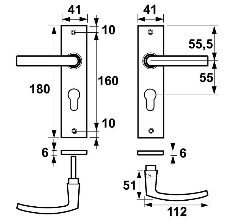 AXA basic schild PC55 met deurkruk blok aluminium F1