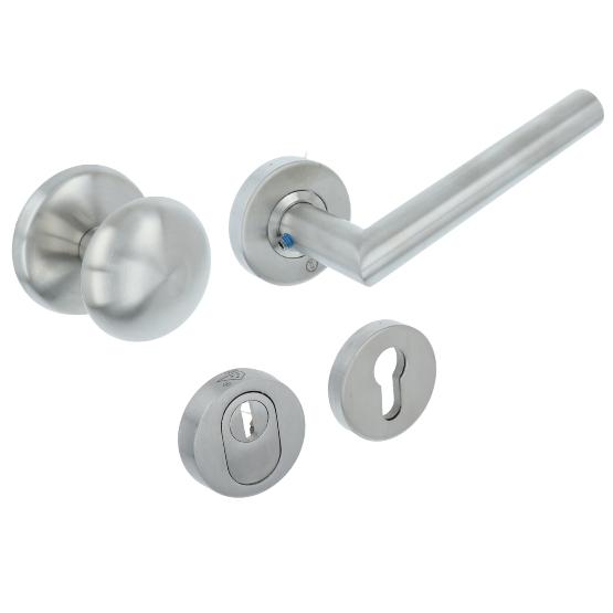 Intersteel set voordeurbeslag Jura rond voordeurknop, SKG rozetten en deurklink/rozet rvs