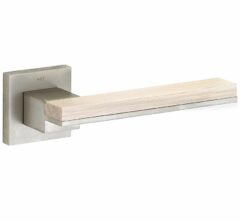 Deurkruk op geveerd rozet Mimolimit mat nikkel ongelakt/gebleekt eiken