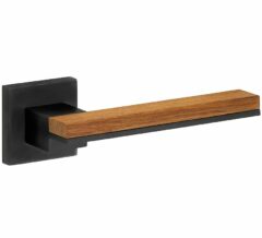 Deurkruk op geveerd rozet Mimolimit pvd mat zwart/teak