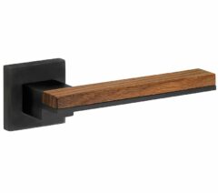 Deurkruk op geveerd rozet Mimolimit pvd mat zwart/walnoot