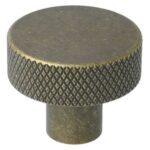 Knop plat met profielrand 35mm messing antiek