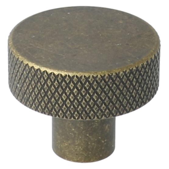 Knop plat met profielrand 35mm messing antiek