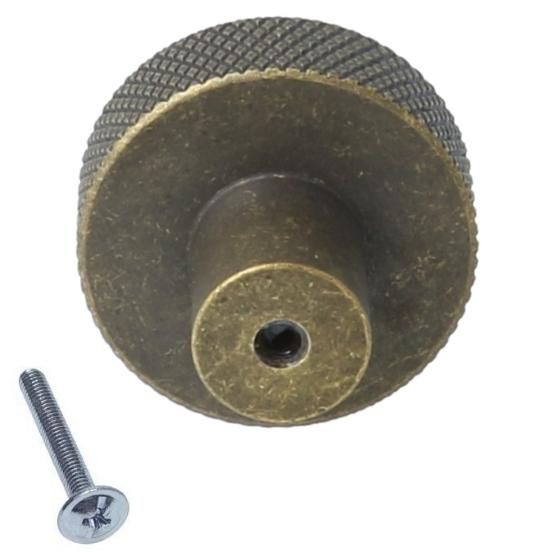 Knop plat met profielrand 35mm messing antiek