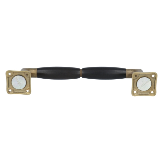 Deurgreep brons antiek met dubbel ebbenhouten handvat 225 mm