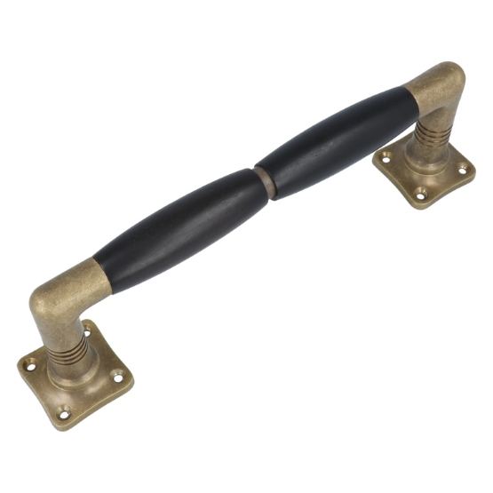 Deurgreep brons antiek met dubbel ebbenhouten handvat 225 mm