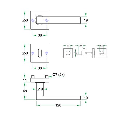 Deurkruk op rozet METRO brons
