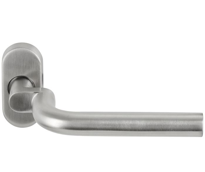 Enkele deurkruk verkropt op ovaal rozet Boda RVS mat