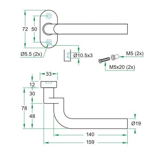 Enkele deurkruk verkropt op ovaal rozet Boda RVS mat