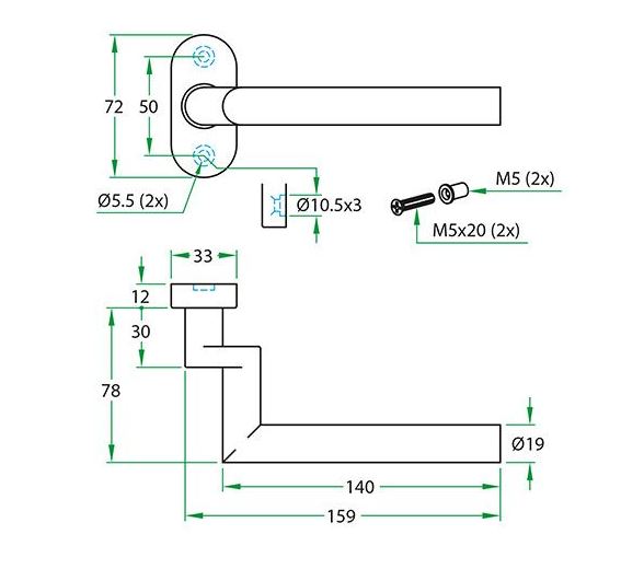 Deurkruk verkropt op ovaal rozet Tessa RVS mat