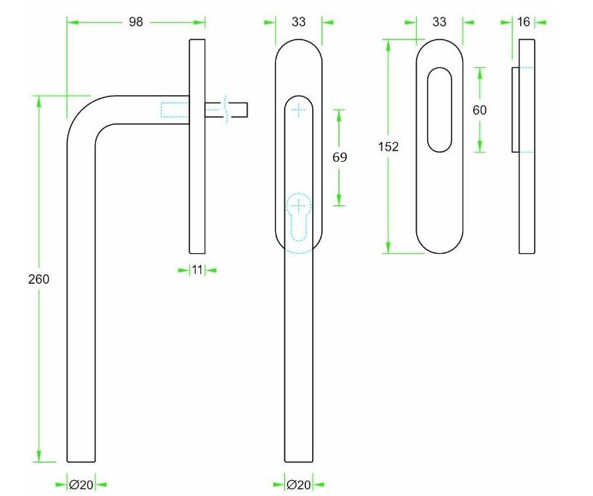 Hef/Schuifdeurbeslag Leona PC69 met schuifdeurkom rvs - Afbeelding 2