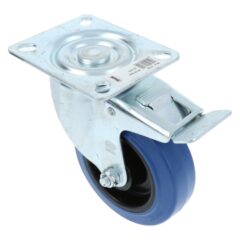 Zwenkwiel met rem en bevestigingsplaat verzinkt met blauwe nylon wiel Ø100x32mm