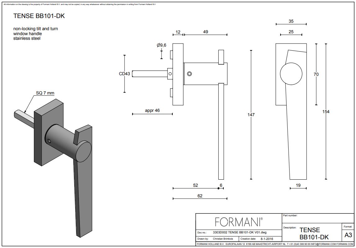 Draaikiepgarnituur TENSE BB101-DK links mat rvs