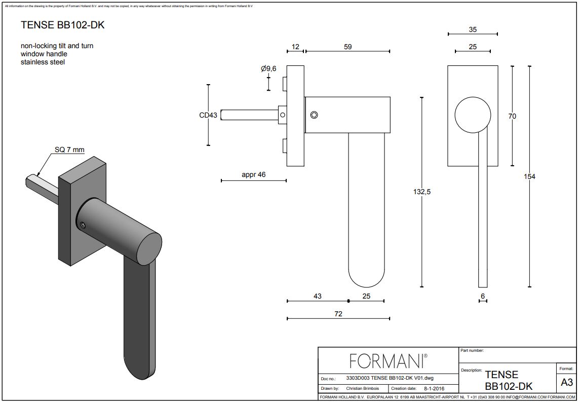 Draaikiepgarnituur TENSE BB102-DK links mat rvs