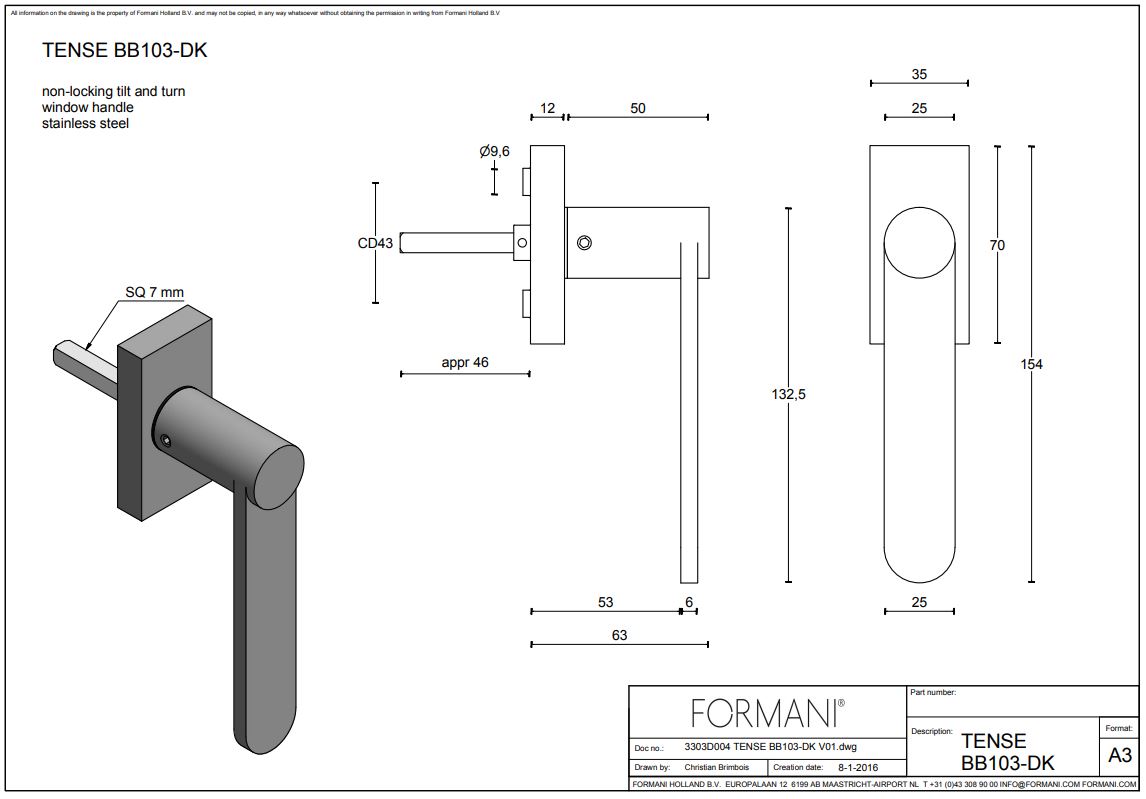 Draaikiepgarnituur TENSE BB103-DK rechts mat zwart