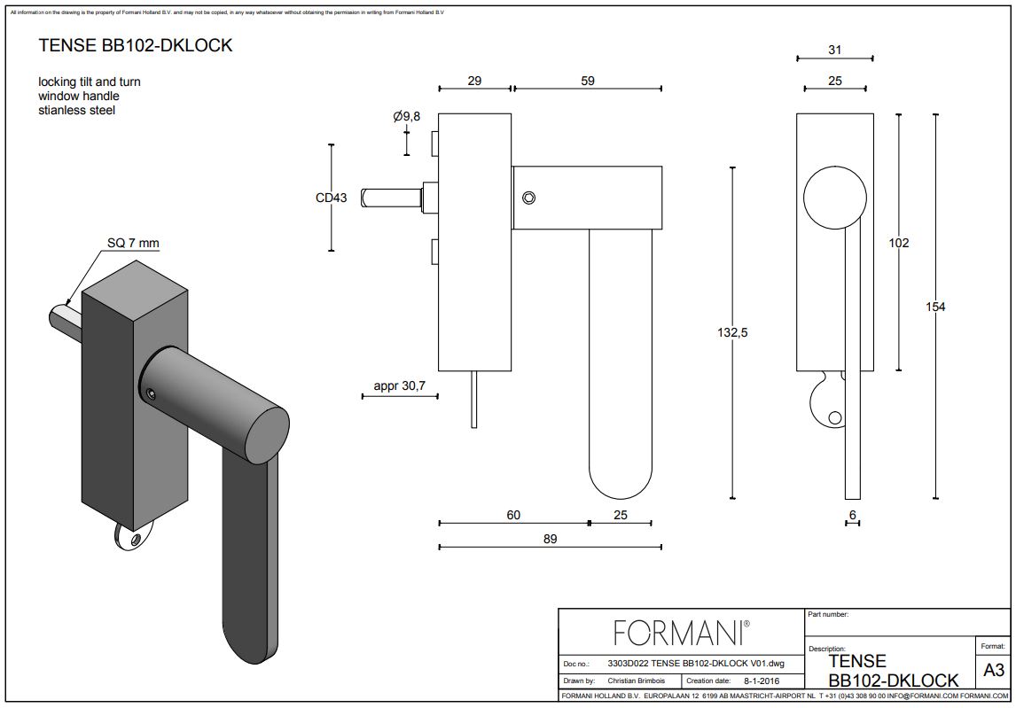 Draaikiepgarnituur TENSE BB102-DKLOCK links mat zwart