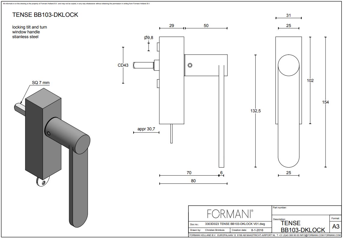 Draaikiepgarnituur TENSE BB103-DKLOCK links mat zwart