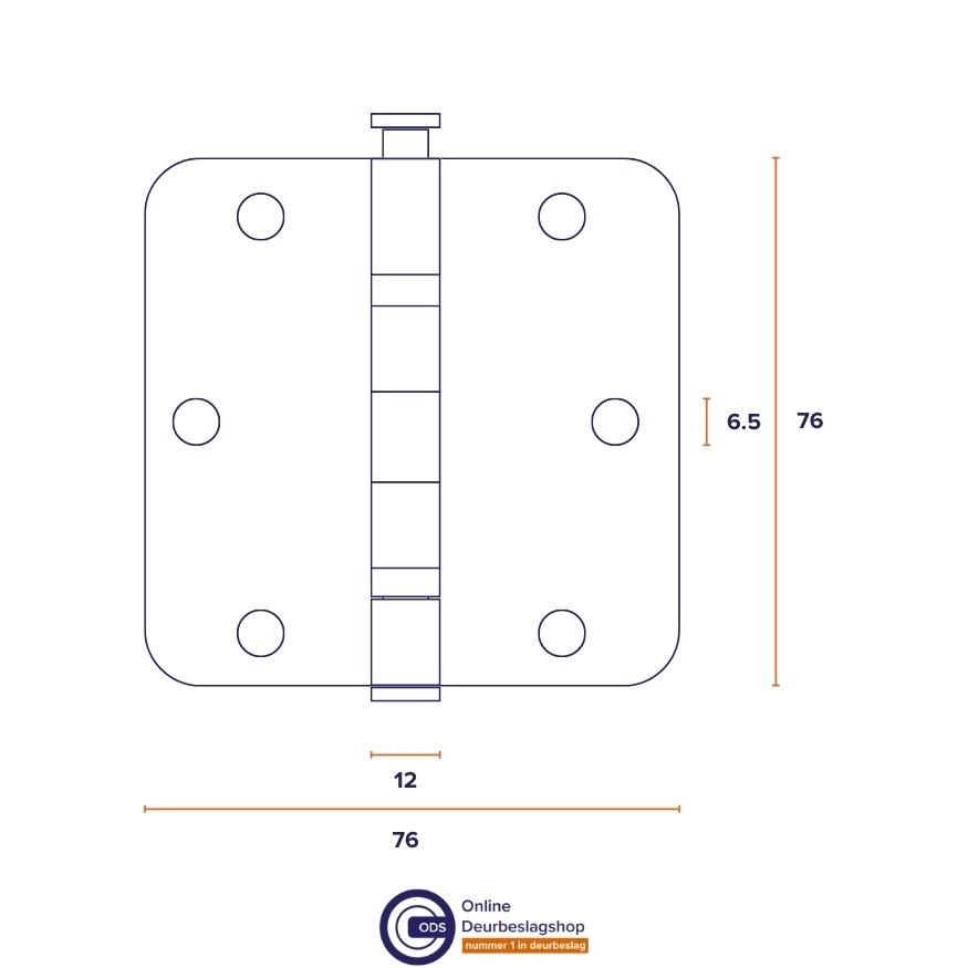 ODShop kogellagerscharnier afgerond 76x76 zwart