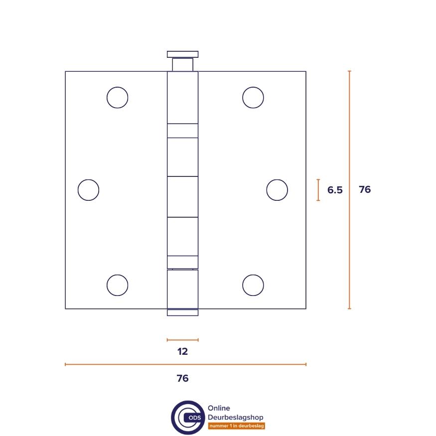 ODShop kogellagerscharnier recht 76x76 zwart