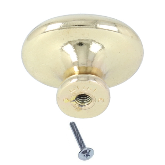 Knop ovaal 29x20 mm geel messing