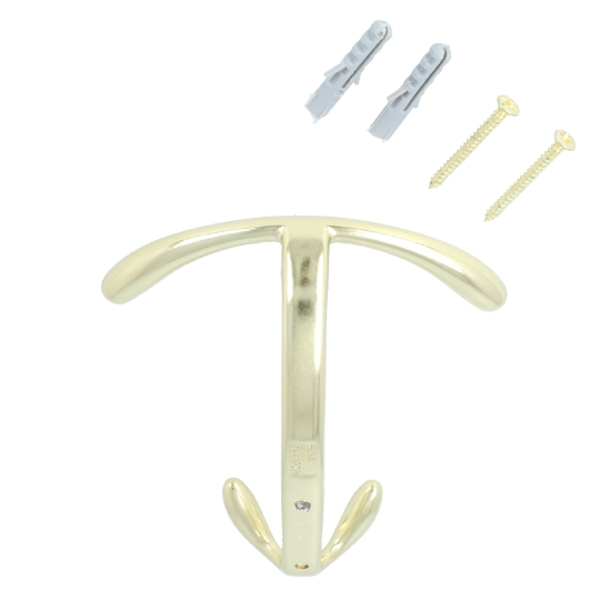 Kapstokhaak zamak dubbel geel messing