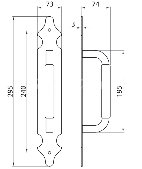 Deurgreep ijzer gesmeed mat zwart 195 mm