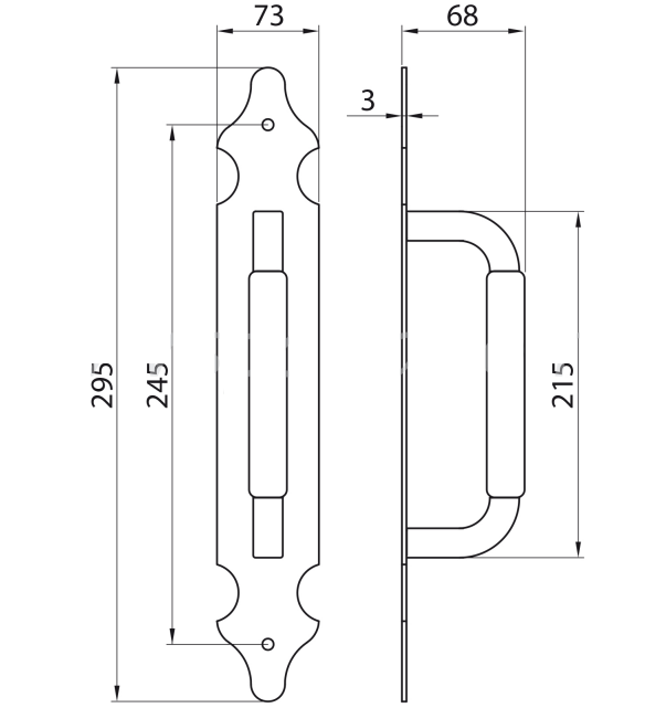 Deurgreep ijzer gesmeed mat zwart 215 mm