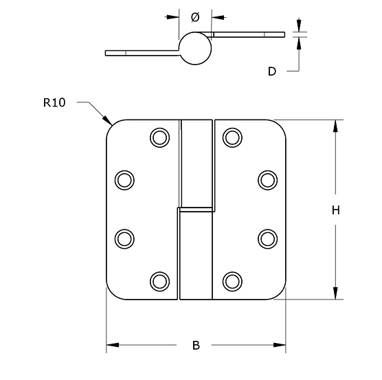 SKG3 Kogelstift paumelle ronde hoek 89x89 mm links staal verzinkt