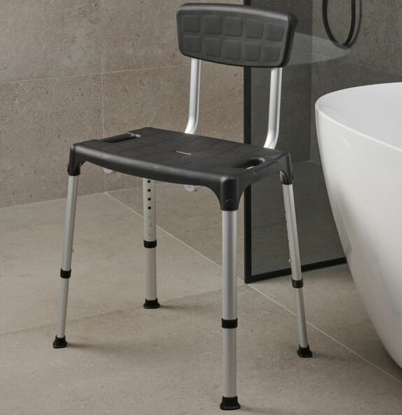 SecuCare Douchestoel Quattro met rugleuning verstelbaar zwart