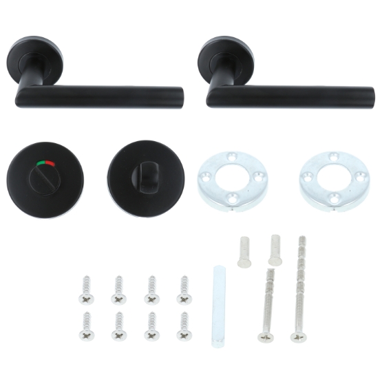 ODShop deurkruk Modern haaks op rond rozet zwart + toiletsluiting