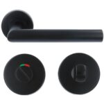 ODShop deurkruk Modern haaks op rond rozet zwart + toiletsluiting