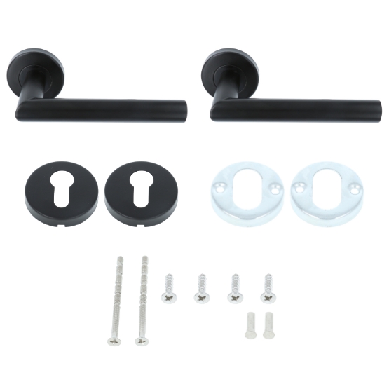 ODShop deurkruk Modern haaks op rond rozet zwart + cilinderplaatjes