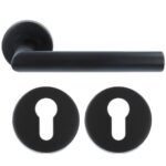 ODShop deurkruk Modern haaks op rond rozet zwart + cilinderplaatjes