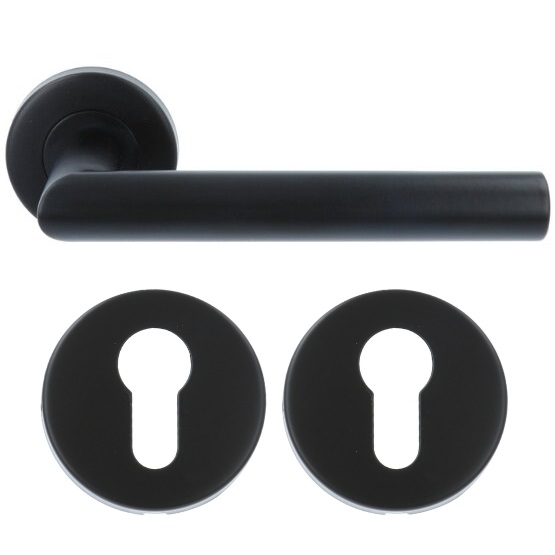 ODShop deurkruk Modern haaks op rond rozet zwart + cilinderplaatjes