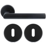 ODShop deurkruk Modern haaks op rond rozet zwart + sleutelplaatjes