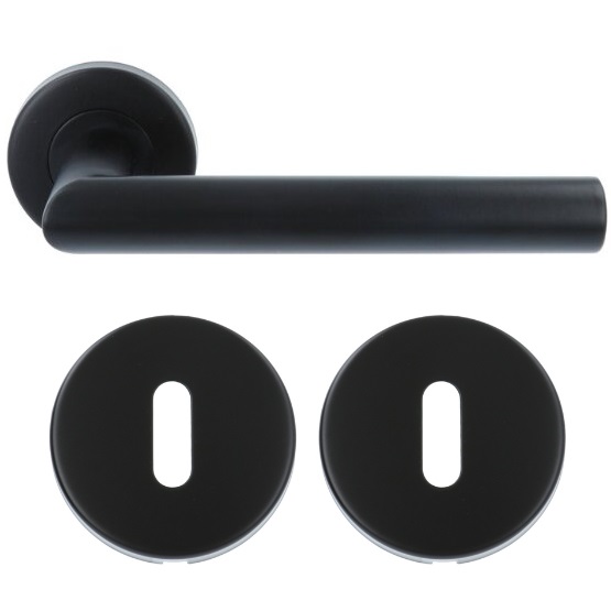 ODShop deurkruk Modern haaks op rond rozet zwart + sleutelplaatjes