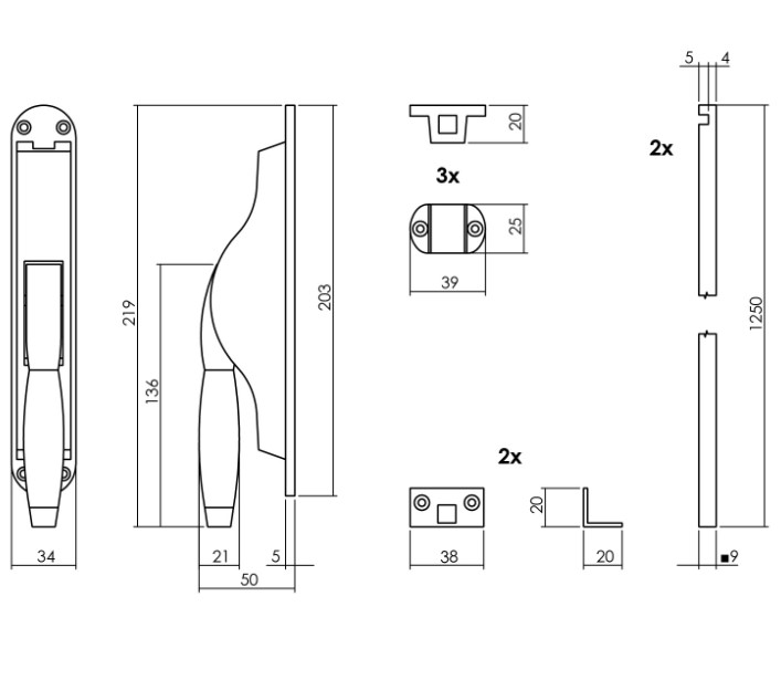 Intersteel Set pomp-espagnolet Ton Basic inclusief stangenset 2x 1250mm nikkel mat/ebbenhout