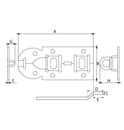 Hangslotrolschuif met bocht 180 mm verzinkt