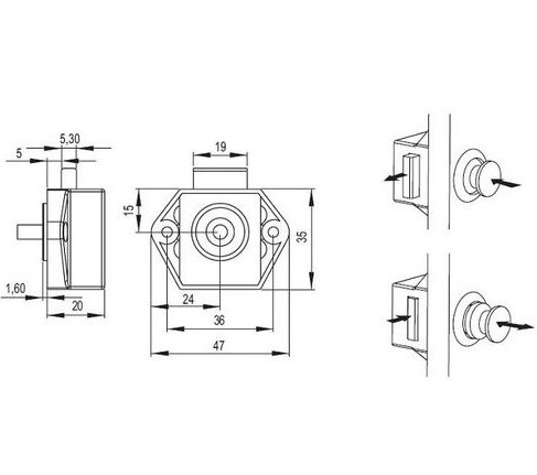Drukknopslotje met rozet en sluitplaat vernikkeld