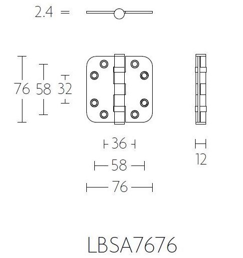 Kogellagerscharnier 7676 mm ronde hoek mat zwart