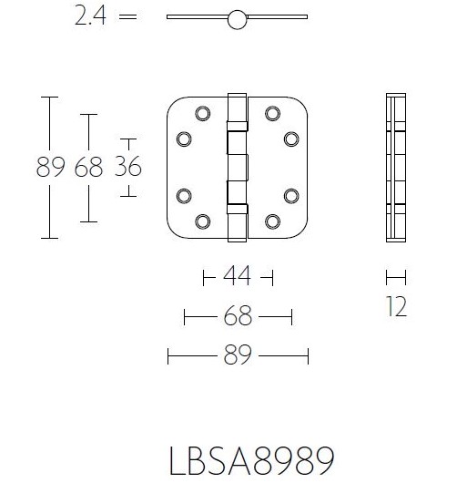 Kogellagerscharnier 8989 mm ronde hoek mat zwart