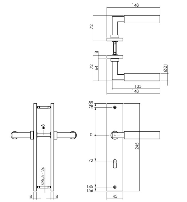 Intersteel deurkruk Bau-Stil op langschild SL72 mat zwart
