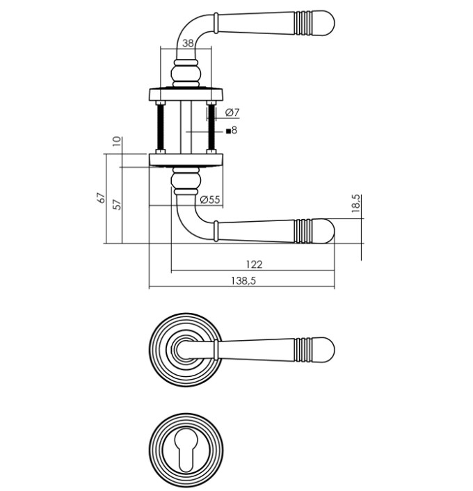 Intersteel deurkruk Helena op rozet met cilinder plaatjes gebruineerd