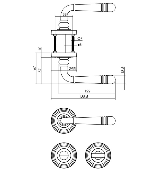 Intersteel deurkruk Helena op rozet met wc-sluiting gebruineerd
