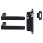 Deurkruk Vierkant op minimalistisch rond rozet en een smaldeurslot met ronde voorplaat rvs zwart