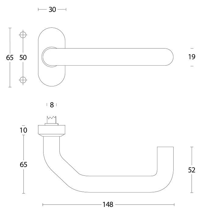Intersteel enkele Deurkruk verkropt op rozet ovaal + veer rvs