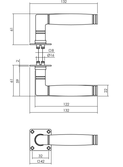 Intersteel enkele Deurkruk Ton 212 met vierkant rozet RVS