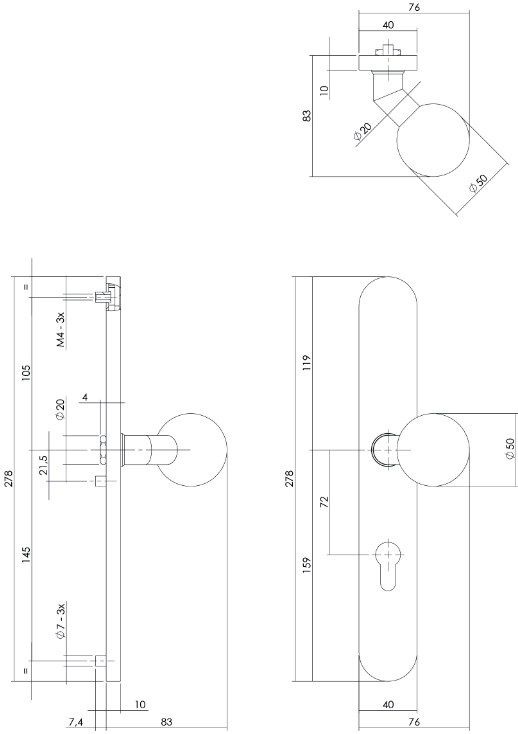 Intersteel Knopschild XL rechts verdekt Rond PC72 rvs