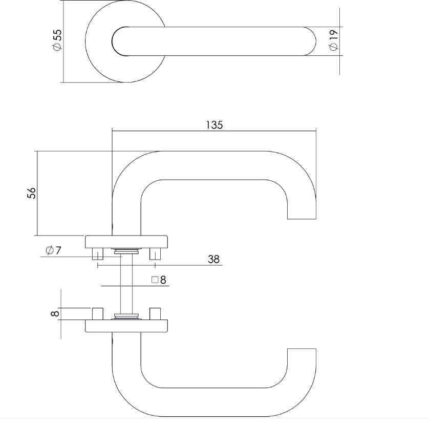 Intersteel enkele deurkruk rechts rond op rozet RVS